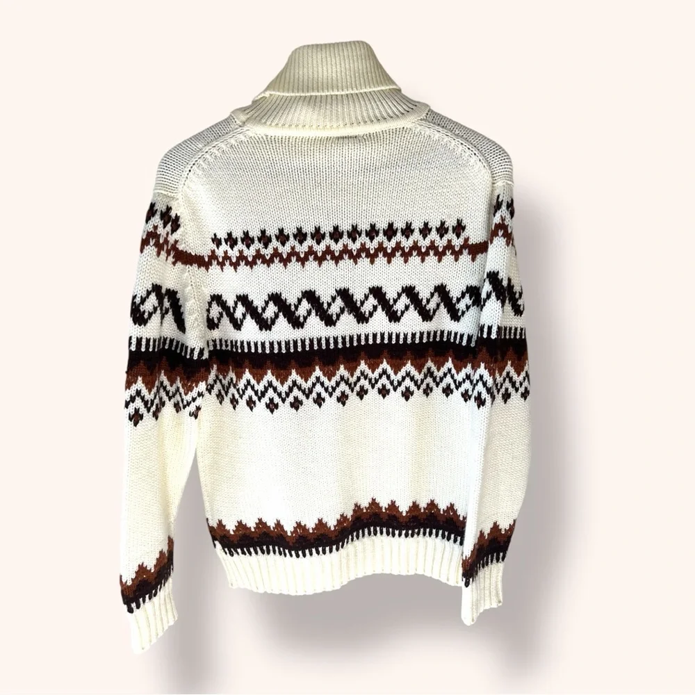 SALE 🍒Vintage Fair Isle Knit Turtleneck Sweater, Cream Neutral Pattern - Picture 2 of 5